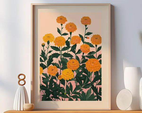 October Marigold Botanical Art Print, Personalized
