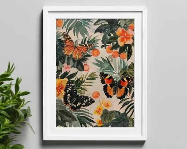 Botanical Butterfly Wildlife Art Print, Tropical Jungle