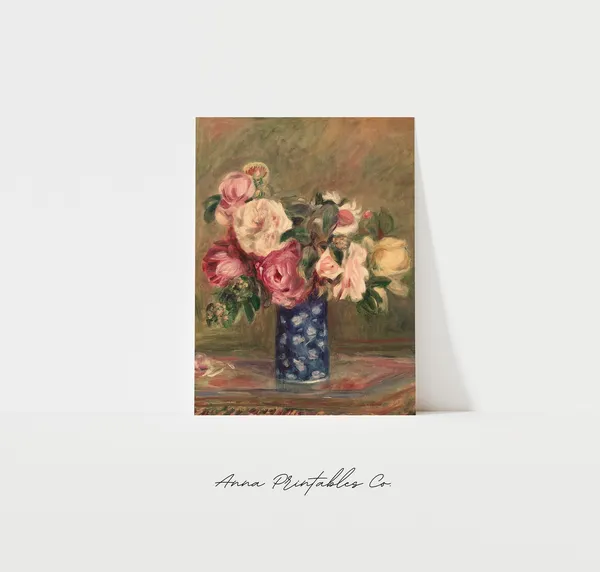 Renoir Bouquet Of Roses Antique Still Life Art Print
