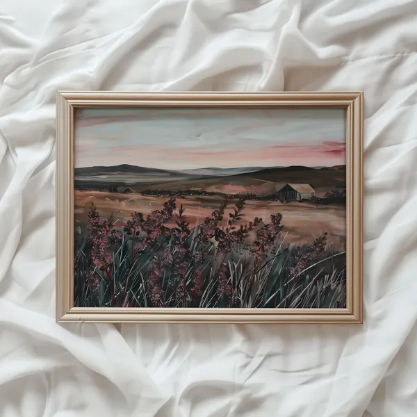 Moody Wildflower Landscape Vintage Farmhouse Print