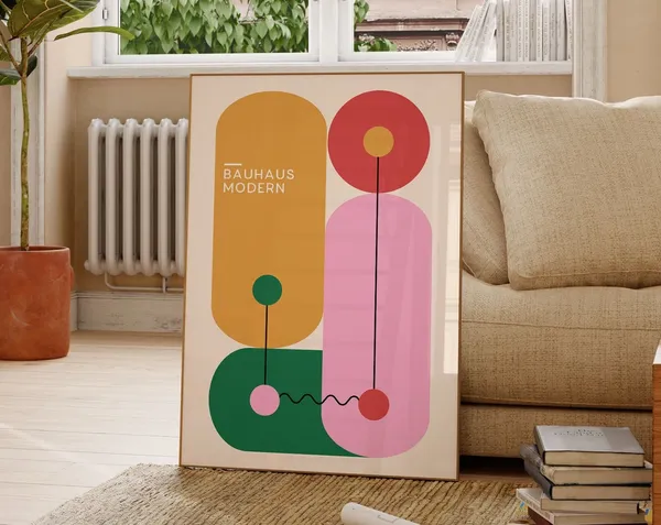 Geometric Bauhaus Exhibition Poster, Mid-Century Modern