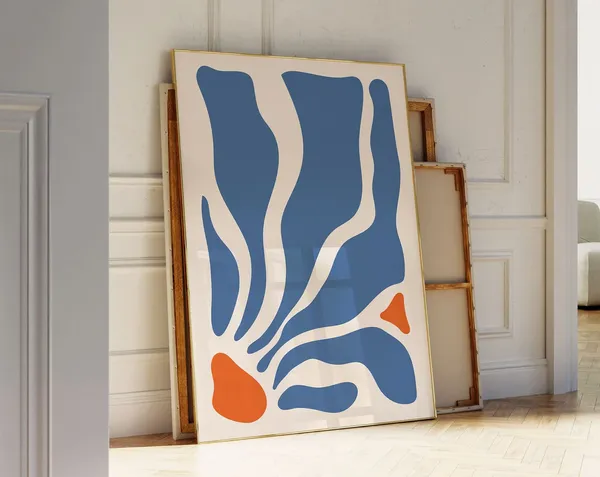 Matisse-Inspired Blue Wavy Leaves Boho Poster