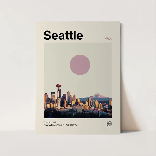 Seattle Minimalist Mid-Century Travel Poster Print
