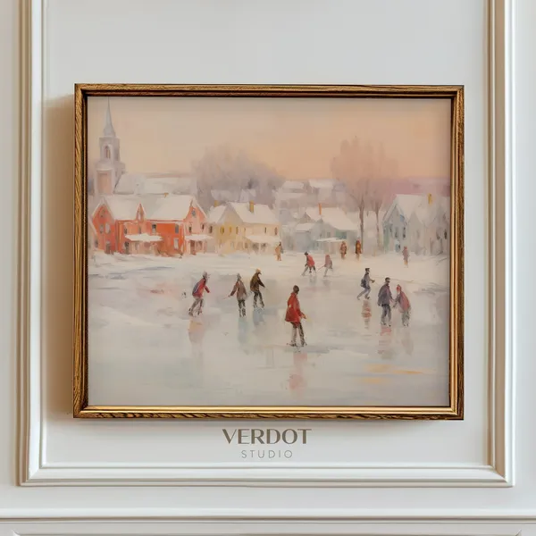 Vintage Ice Skaters Winter Print, Holiday Decor