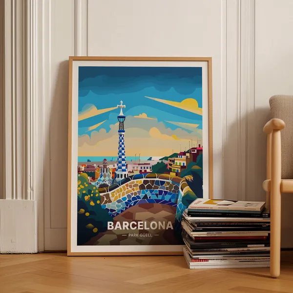 Barcelona Park Gell Travel Poster, Home Office Decor