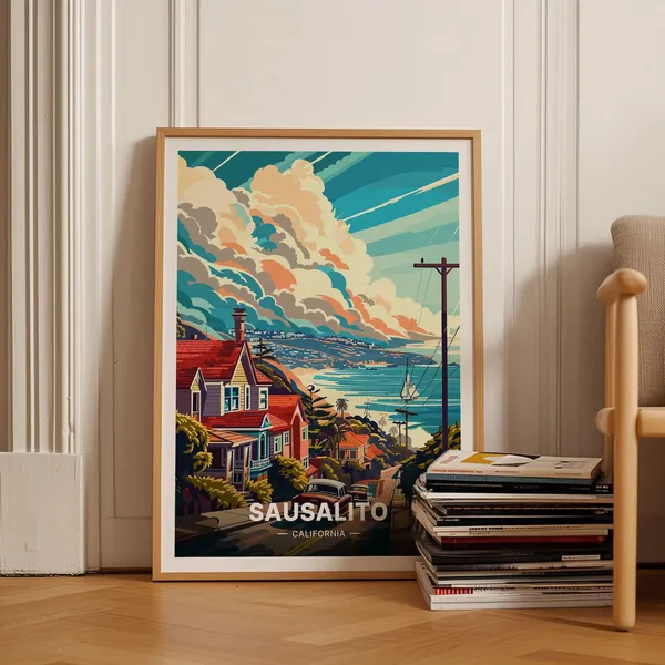 California Sausalito Travel Poster, Scenic Place Decor