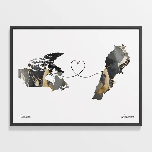 Canada To Lebanon Map Poster, Travel Art Print