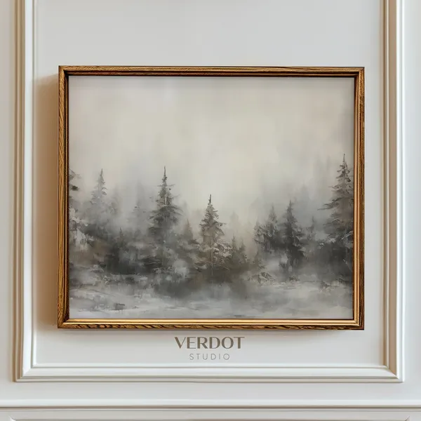 Winter Forest Painting, Rustic Christmas Tree Art Print