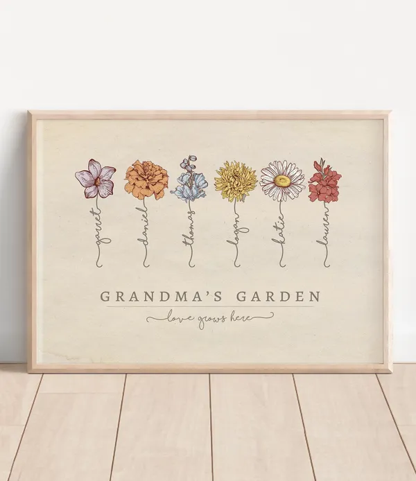 Personalized Grandma's Garden Birth Month Flower Art Print