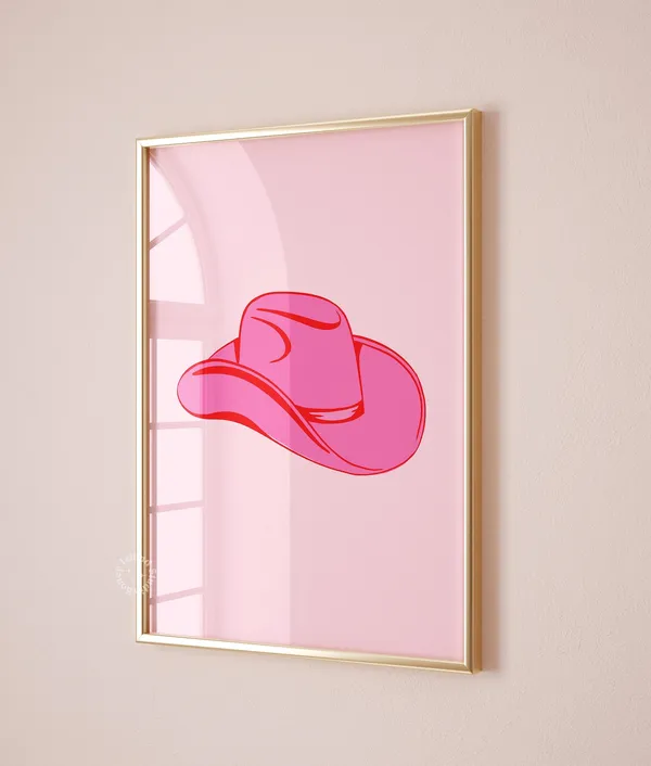 Pink Cowboy Hat Western Decor Preppy Art Print
