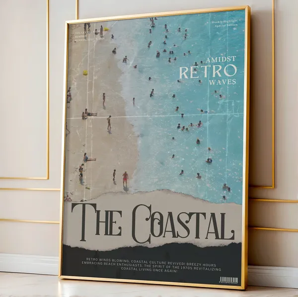 Retro Blue Coastal Life Beach Magazine Cover Art Print