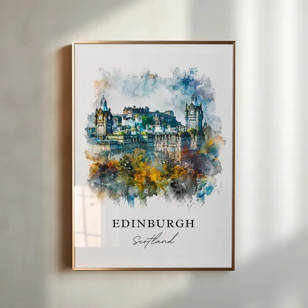 Edinburgh Watercolor Travel Poster, Scotland Wall Art