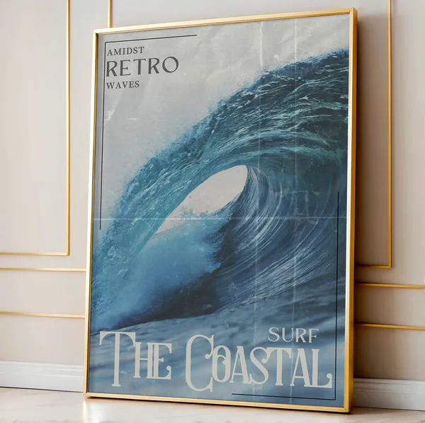 Retro Blue Coastal Life Surf Poster, Beach House Decor