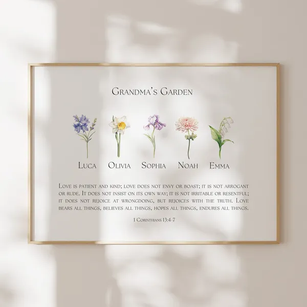 Custom Christian Floral Bible Quote Art Print for Grandma