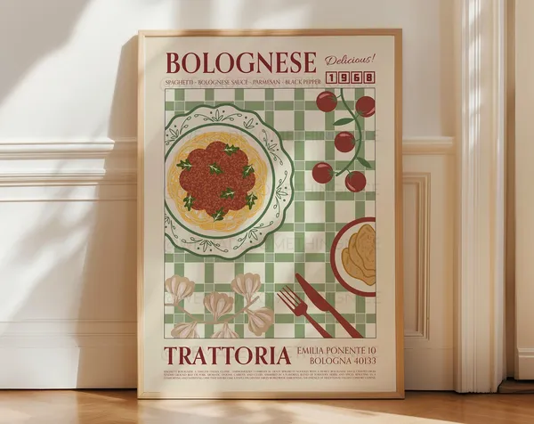 Bolognese Poster, Retro Pasta Kitchen Art Print