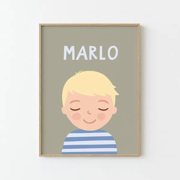 Personalized Boy Portrait Illustration Poster, Kids Decor