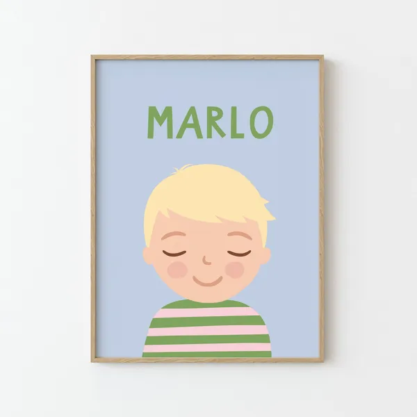 Personalized Portrait Boy Art Print for Kids Room