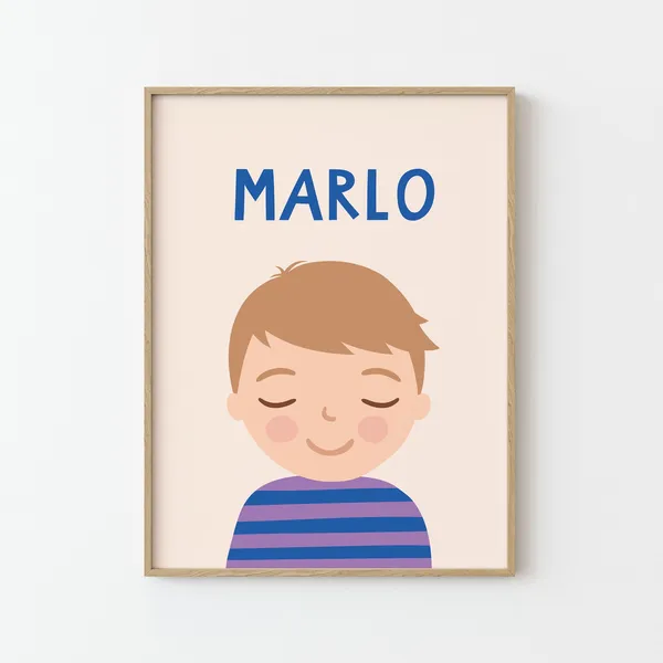 Personalized Boy Portrait Art Print, Nursery Decor