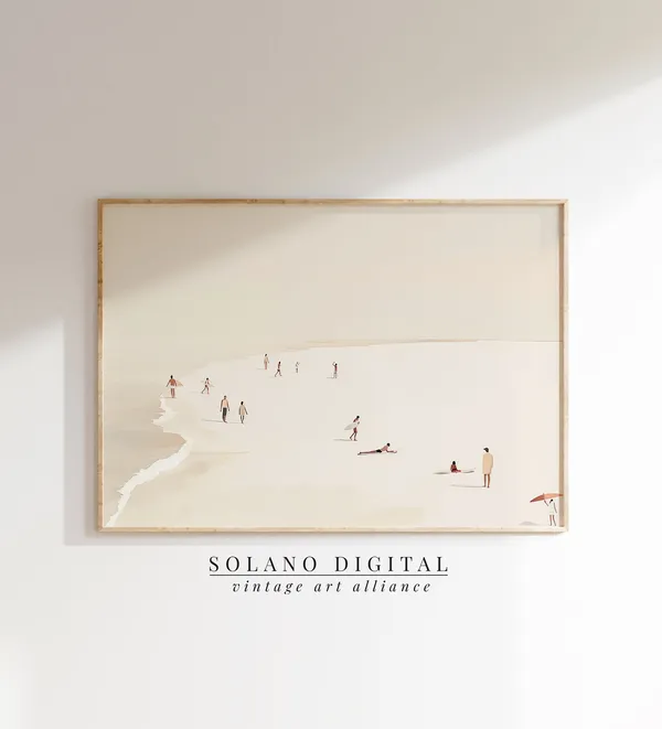 Minimal Beach Swimming Art Print, Vintage Bathroom Decor