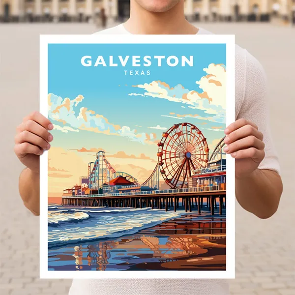 Galveston Texas Travel Poster, Wall Art Print