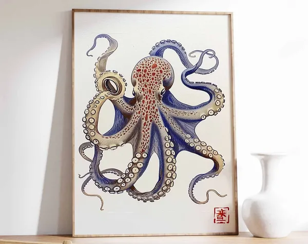 Octopus Vintage Animal Art Print, Sea Life Decor