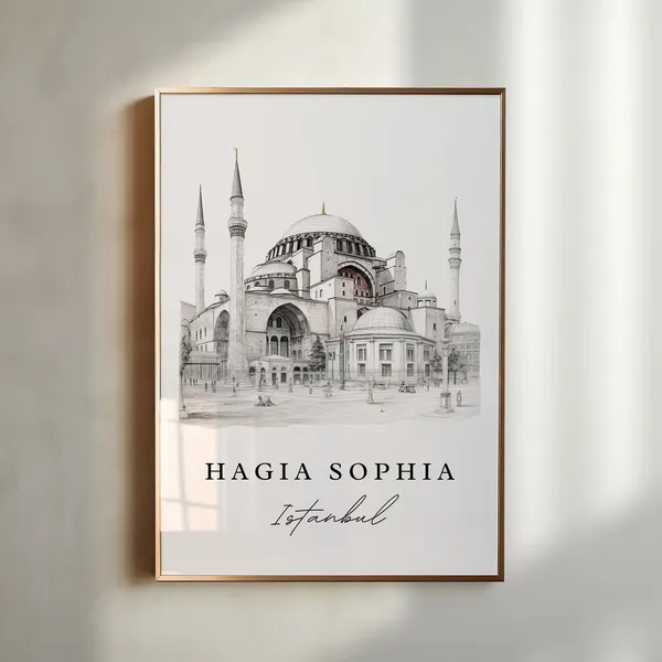 Hagia Sophia Pencil Sketch Travel Poster, Istanbul
