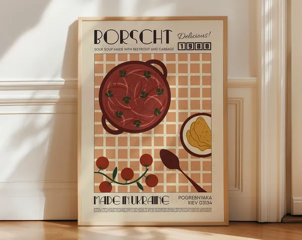 Borscht Poster, Modern Kitchen Food Illustration