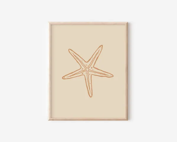 Starfish Ink Drawing Coastal Line Art Print
