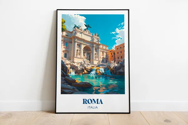 Rome Travel Poster, Trevi Fountain Watercolor Art Print