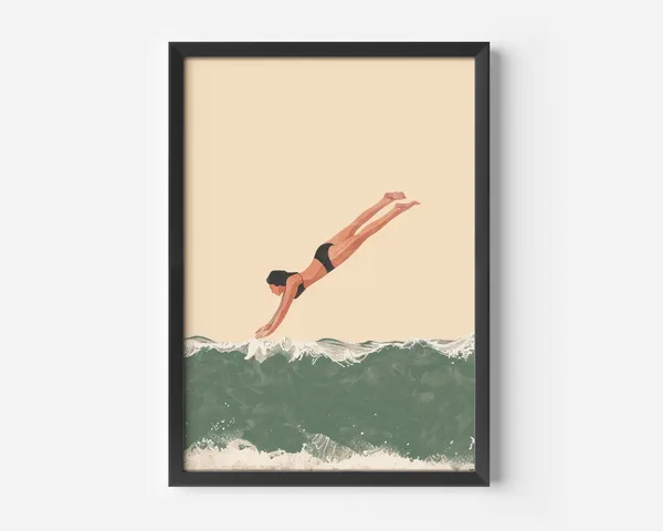 Vintage Diver Print, Nautical Bathroom Decor Poster