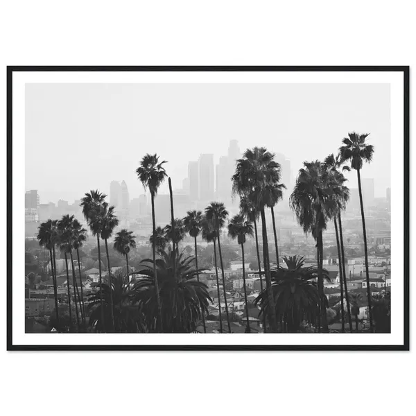Los Angeles Skyline Palm Trees, Black And White Poster