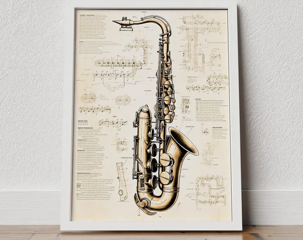 Vintage Saxophone Illustration, Retro Jazz Decor