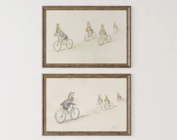 Beatrix Potter Biker Bunnies Vintage Nursery Art Print