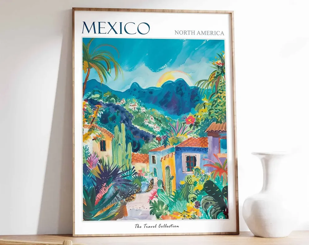 Mexico Travel Poster, Tropical Botanical Art Print