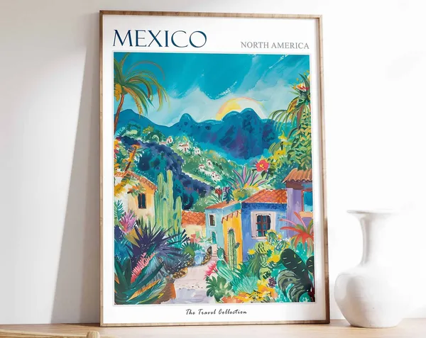 Mexico Travel Poster, Tropical Botanical Art Print