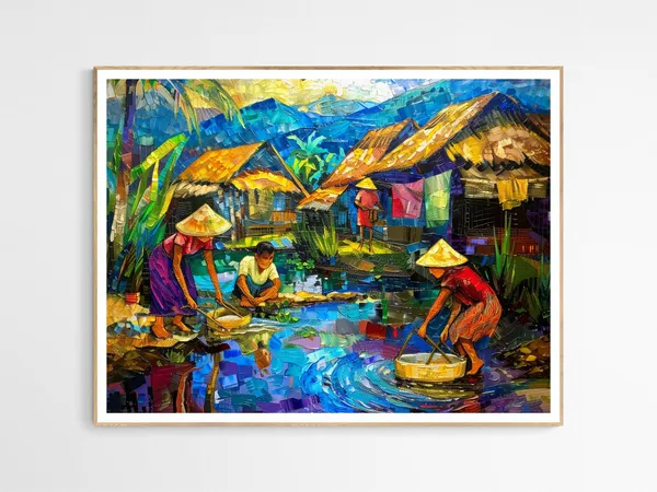 Tagaytay Twilight Art Print, Filipino Village Landscape