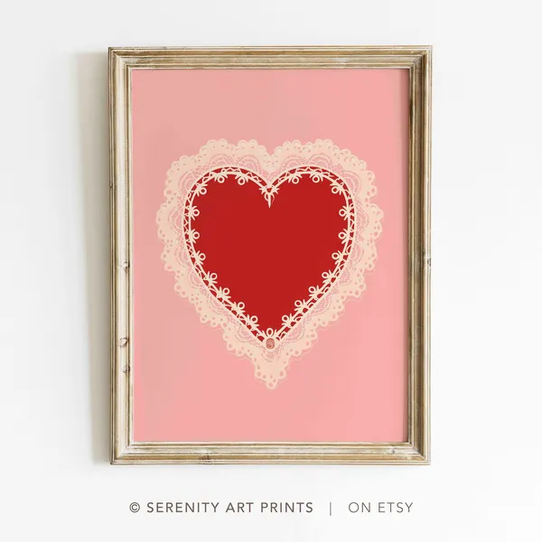 Valentine Heart Doily Vintage Farmhouse Art Print