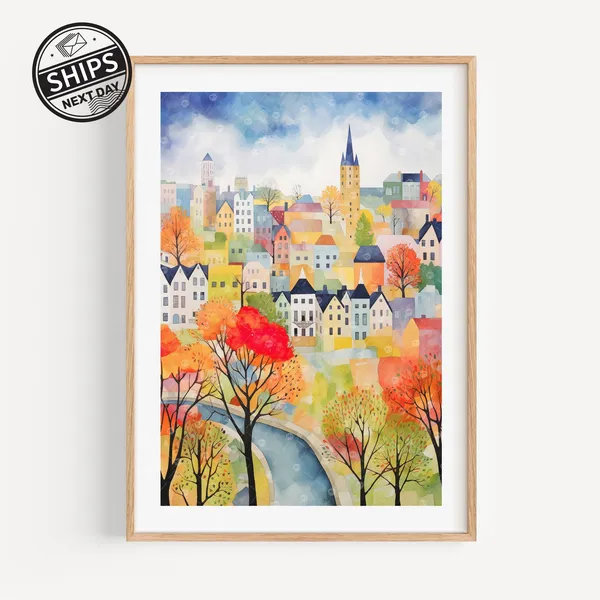 Ann Arbor Watercolor Art Print, Michigan Travel Poster