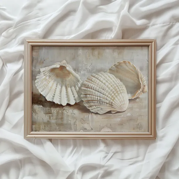 Seashell Beach Vintage Art Print, Farmhouse Bathroom Decor