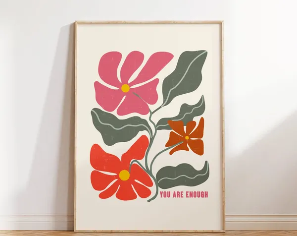 Retro Floral Art Print, Boho Flower Sign