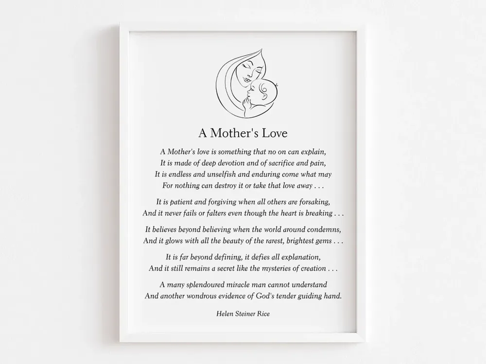 A Mothers Love Poem, Typography Art Print