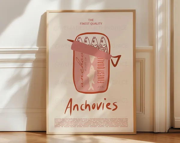 Anchovies Vintage Kitchen Art Print, Retro Food Decor