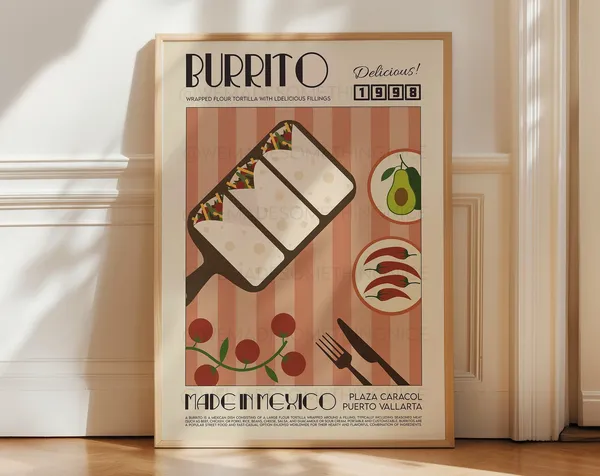 Burrito Poster, Retro Kitchen Wall Art