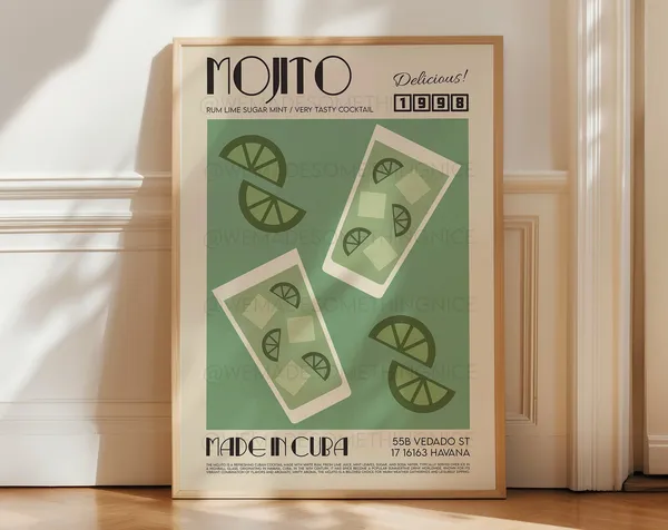 Mojito Poster, Modern Kitchen Cocktail Art Print
