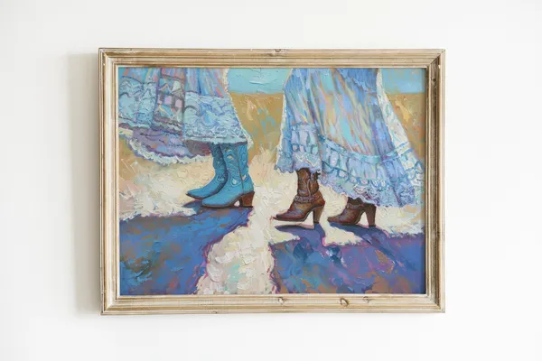 Blue Coastal Cowgirl Art Print, Vintage Aesthetic