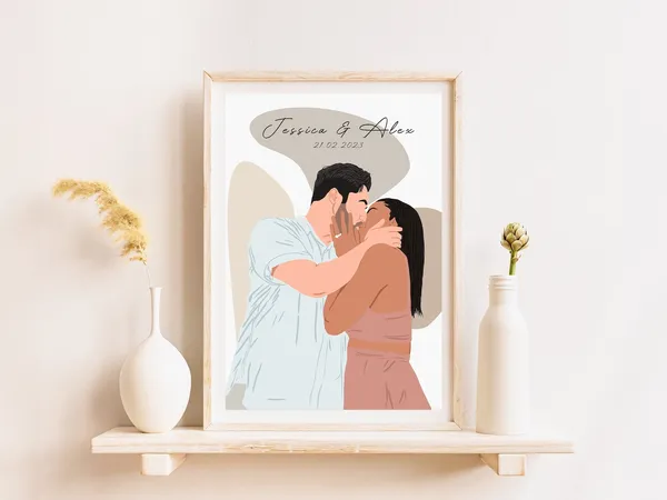 Custom Couple Portrait, Personalized Gift for Him