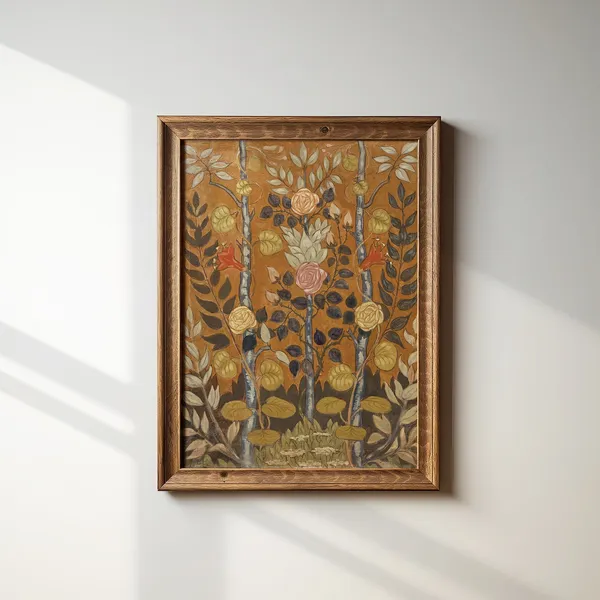 Vintage Folk Art Botanical Floral Bouquet Art Print