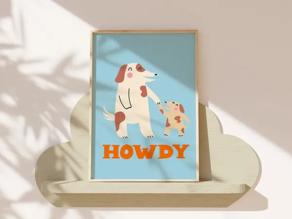 Howdy Dog Kids Room Cute Animal Art Print