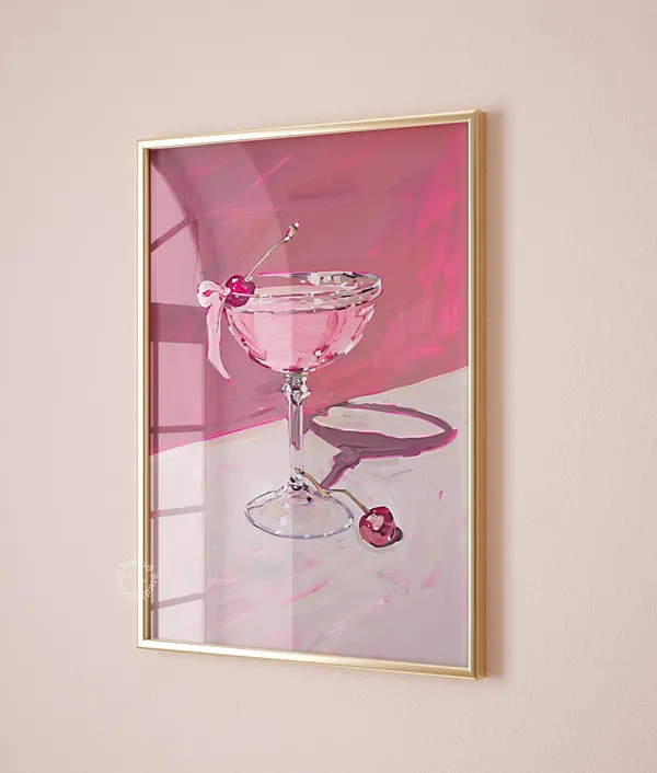 Cocktail Painting Print, Coquette Bar Cart Vintage