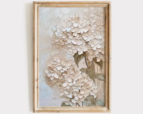 Vintage Hydrangea Painting, Rustic Farmhouse Art Print